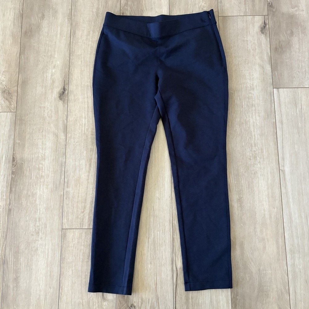 Eddie Bauer Passenger Ponte Pants Womens 10 Blue Stretch Skinny Pull On Side Zip